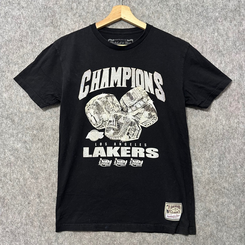 Mitchell & Ness T Shirt Mens S Black Lakers‎ Champions NBA Hardwood Classics Tee